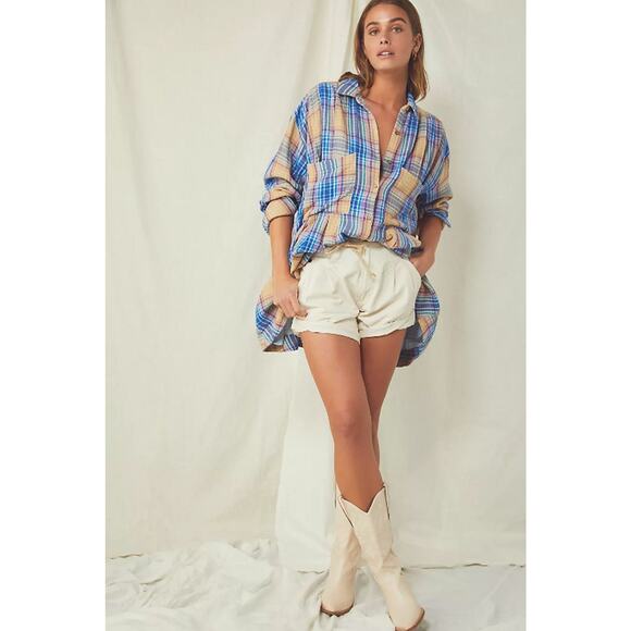 Free People The Voyage Shirtdress Gauze Plaid Blue in Sunrise Combo Size XS - Picture 4 of 14